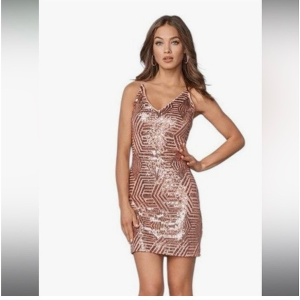 Venus Sequined Rose Gold Mini Party Dress Size XS